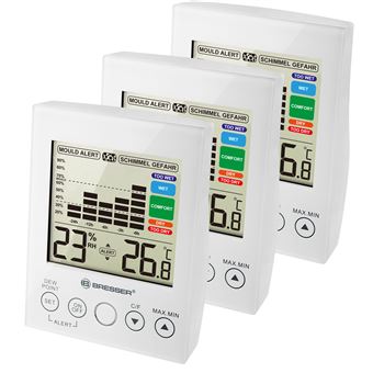 Hygromètre numérique BRESSER MA avec Alerte de Moisissure - Set de 3 pièces / blanc - 1