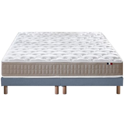 Ensemble matelas 100% latex 3 zones sommier bleu 160x200