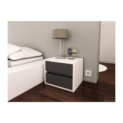POP Chevet contemporain mélaminé blanc et gris mat - L 40 cm
