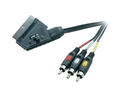 Câble speaka professional 50177 [1x connecteur péritel mâle < > 3x cinch rca mâle] 2.00 m noir avec commutateur-inver