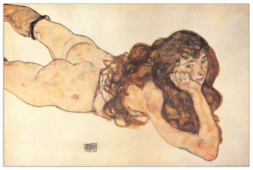 Artopweb SCHIELE - AM BAUCH LIEGENDER WEIBLICHER AKT 1917 (Panneaux MDF 100x66 cm)