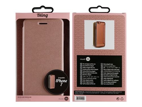MUVIT LIFE BLING FOLIO - Flip cover voor mobiele telefoon - transparant, rozegouden rand - voor Apple iPhone 7