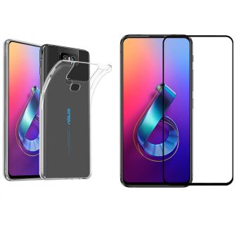 Asus Zenfone 6 ZS630KL Protection intégrale 360 degres : Coque Gel de Protection en TPU Invisible arrière Transparente ET Protection écran Full Cover Noir - Accessoires Pochette Case - 1