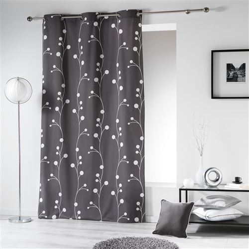 Rideau a oeillets 140 x 280 cm coton imprime clochettes Anthracite
