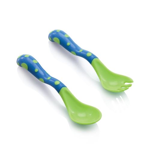 Nuby Exercice couverts cuillère et fourchette bleu/vert 12m+