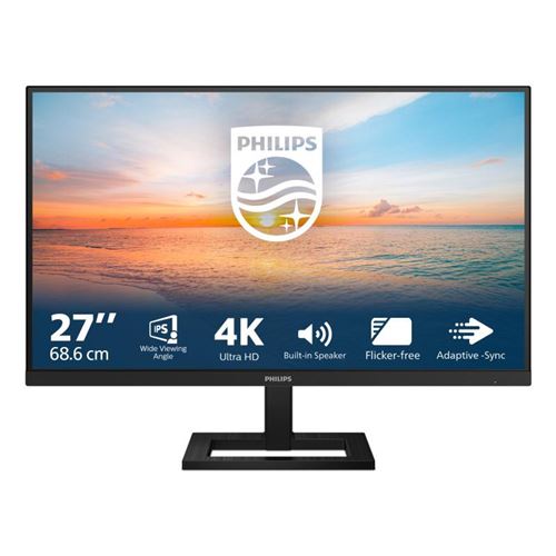 Non Communiqué Noir Philips 27E1n1800ae - 1000 Series - Écran Led - 27" - 3840 X 2160 4K @ 60 Hz - Ips - 350 Cd/M² - 1000:1 - Hdr10 - 4 Ms - 2Xhdmi, Displayport - Haut-Parleurs