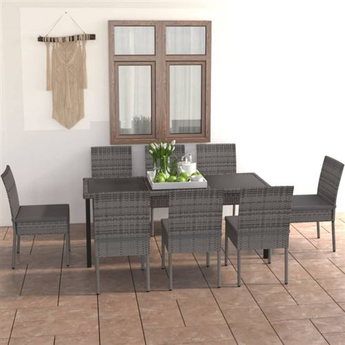 VIDAXL - Ensemble à manger de jardin - 9 pièces - Gris - Image 2