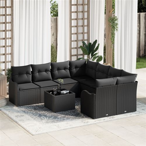 vidaXL Gartensofa-set 9 Stk. 8-Sitzanzahl Schwarz Poly-Rattan