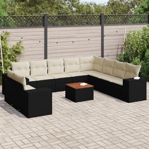 VIDAXL  Salon De Jardin 11 Pcs Avec Coussins Noir R&eacute;sine Tress&eacute;e