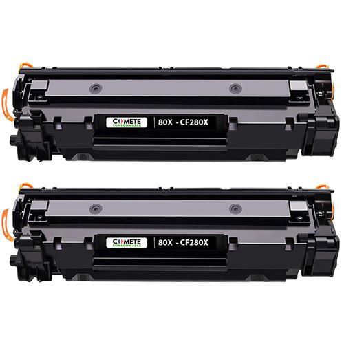 COMETE - 80X - 2 Toners compatibles avec 80X CF280X - Noir - Marque fran&ccedil;aise