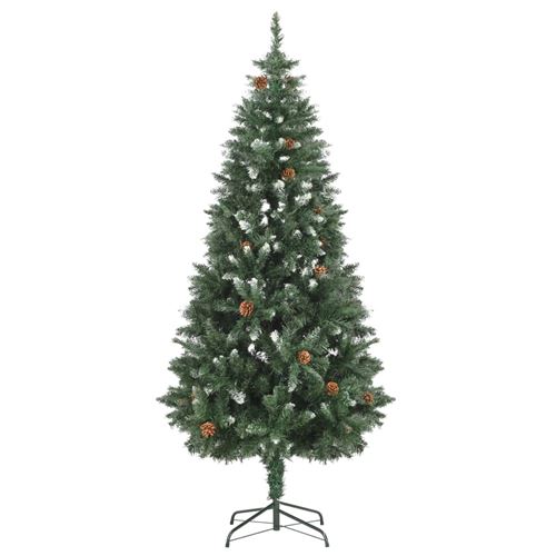 vidaXL Sapin de Noël avec pommes de pin et paillettes blanches 180 cm