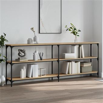 Table Console Industrielle En Chêne - Avec Rangement Et Pieds Réglables Pour Entrée Ou Salon