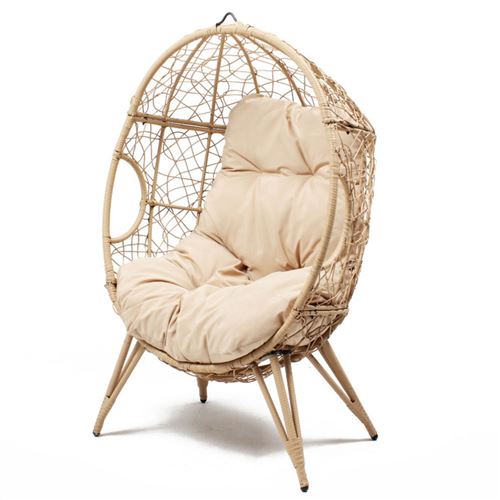 Concept Usine Beige Fauteuil Œuf Sur Pied En Résine Effet Rotin Jane - Image 3