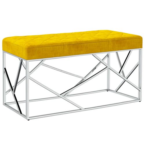 vidaXL Banc 97 cm Jaune moutarde Tissu de velours et acier inoxydable