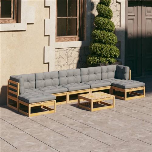  Salon de jardin 8 pcs avec coussins Bois de pin massif 