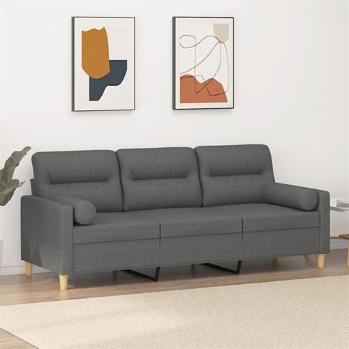 Non Communiqué Gris Foncé Canapé 3 Places Avec Oreillers 180 Cm Tissu