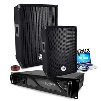 Kit Enceintes Passives + Ampli DJ 500W Max - Enceintes 8" 2x500W - Ampli 2x250W - Câble 10m Inclus - Pour Fêtes, événements - 2