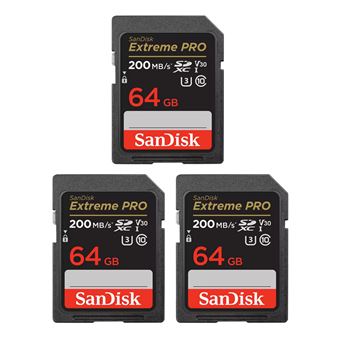 3pcs Mémoire SDHC SDXC SANDISK Extreme Pro 64Go 200Mo/S 90Mo/S UHS-I  version 2022 - Carte mémoire SD - Achat & prix