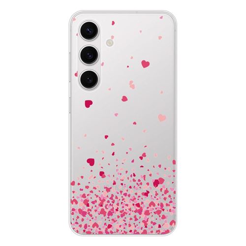 Coque en silicone - Compatible Samsung Galaxy S25 - design confettis de coeurs rose