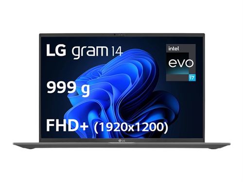 LG gram 14Z90R-G.AP79F - Intel Core i7 - 1360P / jusqu'à 5 GHz - Win 11 Pro - Carte graphique Intel Iris Xe - 16 Go RAM - 1 To SSD NVMe - 14" IPS 1920 x 1200 - Wi-Fi 6E - Charbon - clavier : AZERTY