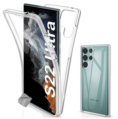 Coque silicone gel fine 360 integrale (avant et arriere) pour Samsung Galaxy S22 Ultra 5G - verre trempe inclus - TRANSPARENT - htdmobiles