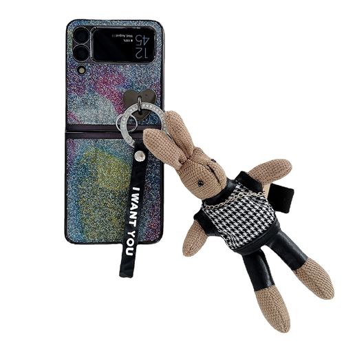 Coque pour Samsung Galaxy Z Flip 3 avec Lanière Frusde avec Mini Lapin en Peluche - Violet