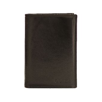 Portefeuille vertical pour homme à trois volets en cuir véritable avec