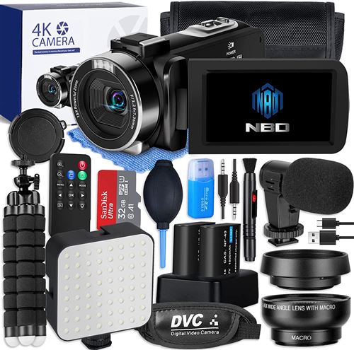 30€ sur NBD Caméra vidéo caméra 4K, caméra d'enregistrement vidéo uhd 60fps  / 48mp autofocus pour caméra numérique  18 x caméra Wi - FI avec  Microphone à écran Tactile de 3