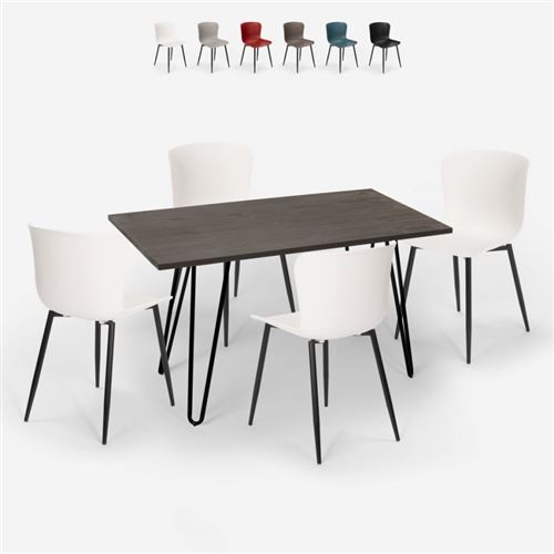 Ensemble 4 Chaises Table Rectangulaire 120x60cm Tolix Style Industriel Wire, Couleur: Blanc