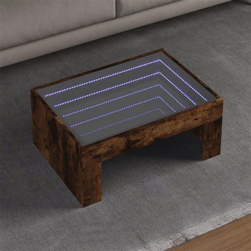 vidaXL Table basse avec LED infini chêne fumé 70x50x30 cm