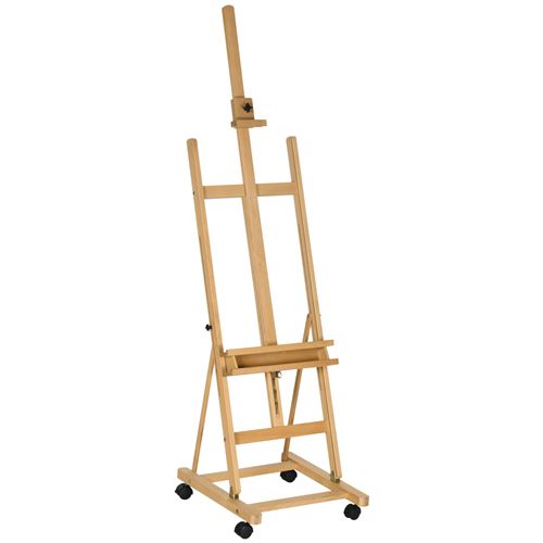 Non Communiqué Chevalet D'artiste Pliable Sur Roulettes Hauteur Réglable Inclinaison Réglable 90° Max. Niche Rangement Bois De Hêtre