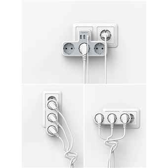 Prise Electrique Murale TESSAN 3 Prises et 3 Ports USB,Gris
