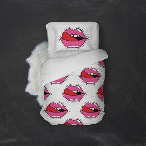 HOMEMANIA Pack oreiller et couette Passion 6 - Blanc, rose, rouge - 155 x 210 cm