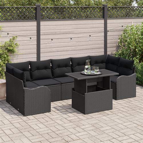 Non Communiqué Noir Salon De Jardin Modulable Generique 8 Pieces 2 Personnes 62 X 55 X 85 Cm Rotin