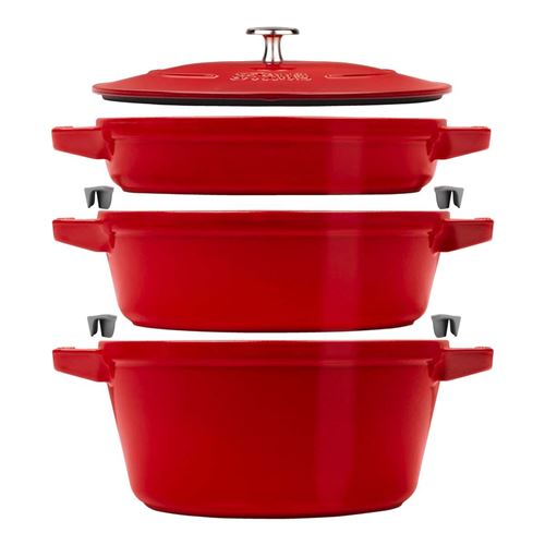 Staub - La Cocotte Set Di 3 Pentole Rotonde In Ghisa Rosso Ciliegia