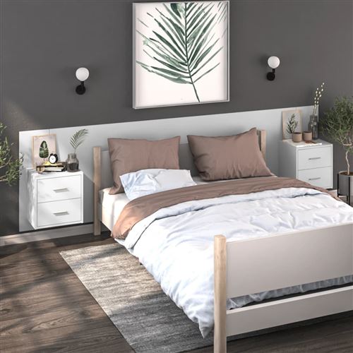 Vidaxl Blanc Tables De Chevet Murales 2 Pcs - Image 3