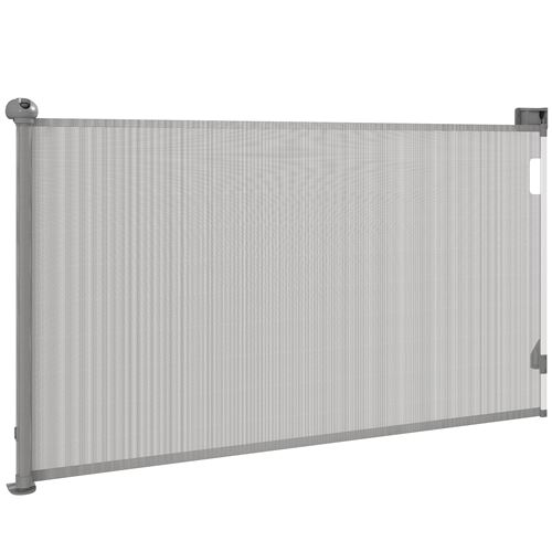 Barrière de sécurité chien rétractable 0-144 cm H.87 cm verrouillage auto alu PVC gris