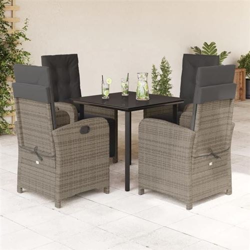 Vidaxl Ensemble À Manger De Jardin Avec Coussins 5 Pcs, Table Et Chaises Avec Dossier Et Repose-Pied Réglables, Meubles 3212564 - Image 3