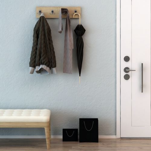 HOMEMANIA Porte-Manteau Kiruna - avec crochets - pour mur, hall - Chêne en Bois, Métal, 60 x 1,8 x 15 cm