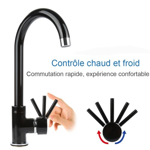 Robinet Cuisine Mitigeur Robinetterie de Salle De Bains en Laiton Acier inox NOIR