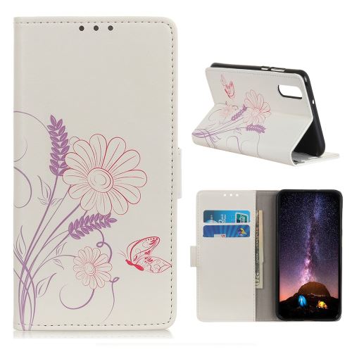Etui en PU support d'impression de patrons papillon et fleur pour votre Samsung Galaxy A50