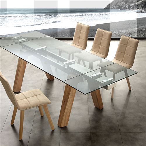 1994 49 Sur Table Extensible En Bois Clair Et En Verre Design