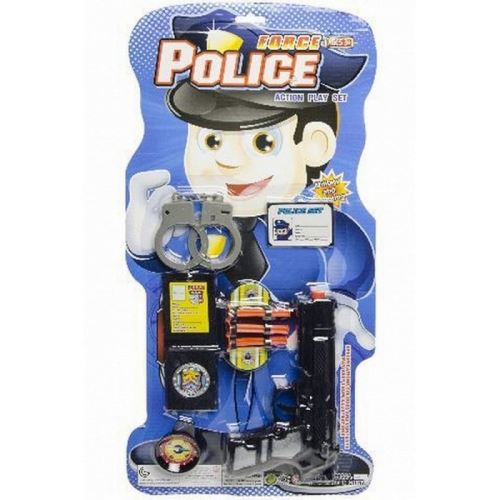 set de police 9 pcs pistolet 3 flechettes menotte boussole jouet