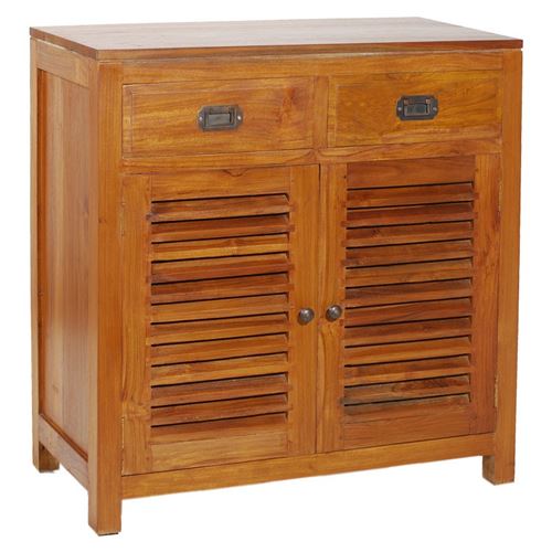 Bahut 2 portes persiennes 2 tiroirs bois Teck