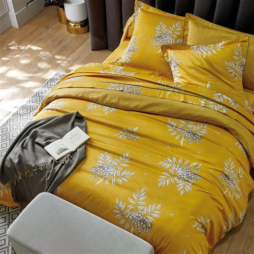 Housse de couette satin Hiboux BLANC DES VOSGES, curry - - 200 x 200 cm