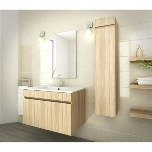 LUNA Ensemble salle de bain simple vasque L 80 cm - Decor oak sonoma