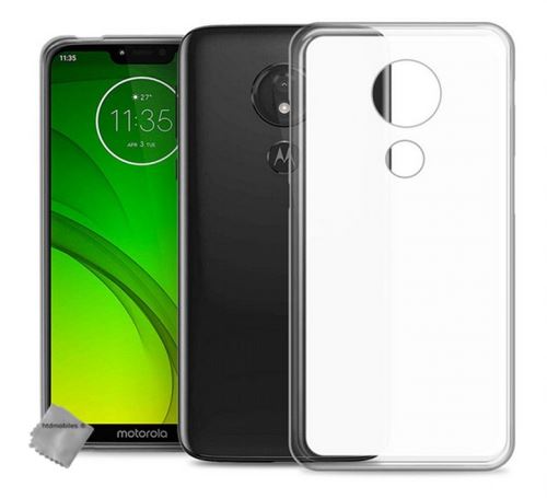 Housse etui coque pochette silicone gel fine pour Motorola Moto G7 Power avec verre trempe - BLANC TRANSPARENT