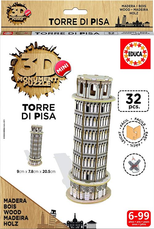 Educa – Puzzle 3D en Bois Torre di Pisa 32 pièces (17305)