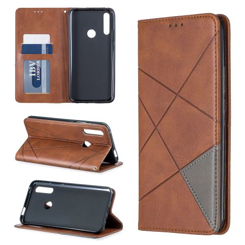Etui en PU motif géométrique avec porte-carte marron pour votre Huawei P Smart Z/Y9 Prime 2019