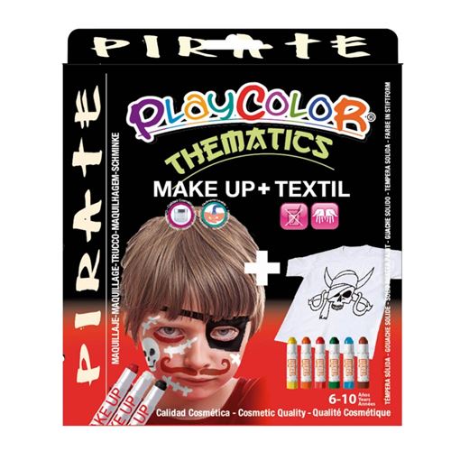 Pack 3-en-1 - Maquillage + T-Shirt à peindre + Stick de peinture pour textile - Thème PIRATE